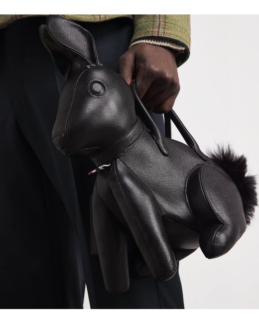 Thom Browne Black Lather Rabbit Top-Handle Bag for men