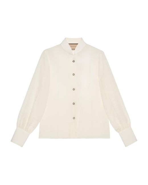 Gucci White Silk Embellished Shirt