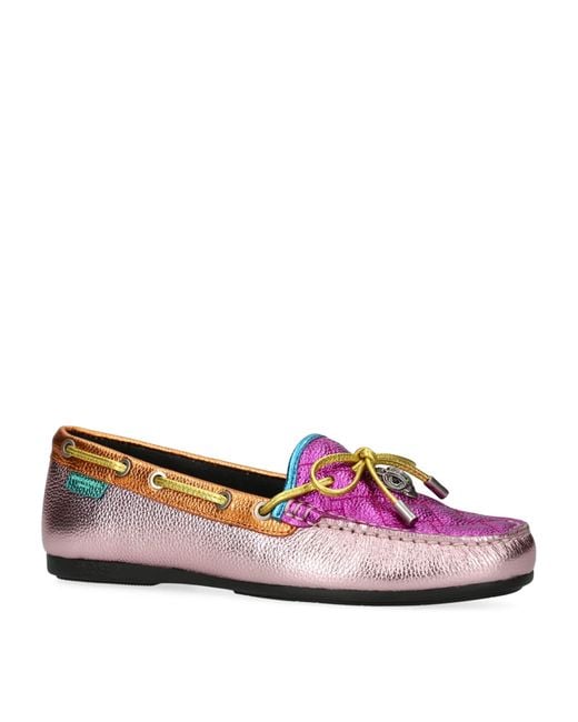 Kurt Geiger Purple Leather Eagle Moccasins