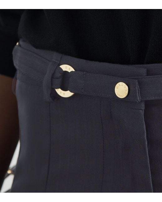 Sandro Blue Wool-Blend Pleated Shorts