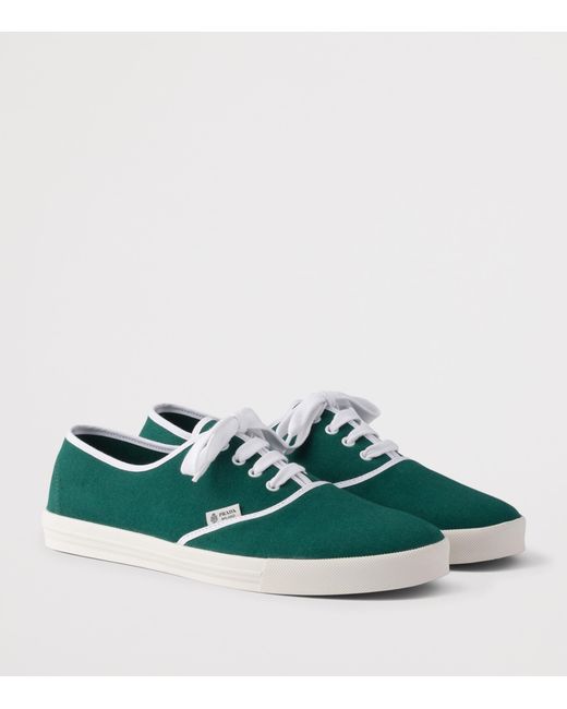 Prada Green Cotton Drill Low-Top Sneakers for men