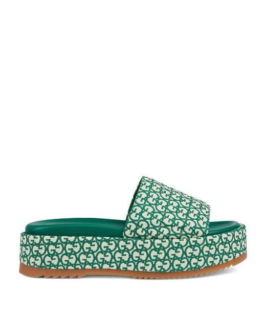 Gucci Green Interlocking G Platform Slides