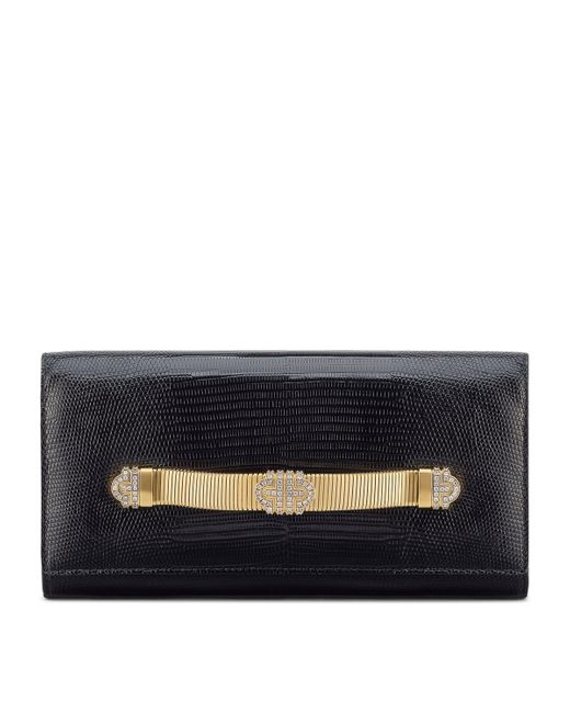 BVLGARI Black Lizard Leather Tubogas Clutch Bag