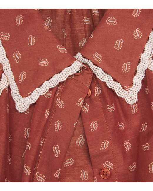 ME+EM Red Cotton-Silk Paisley Blouse