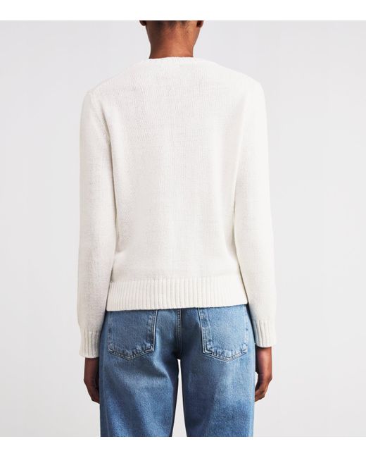 Polo Ralph Lauren White Linen-Cotton Polo Bear Sweater