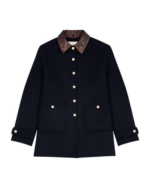 Maje Blue Wool-Blend Collared Jacket