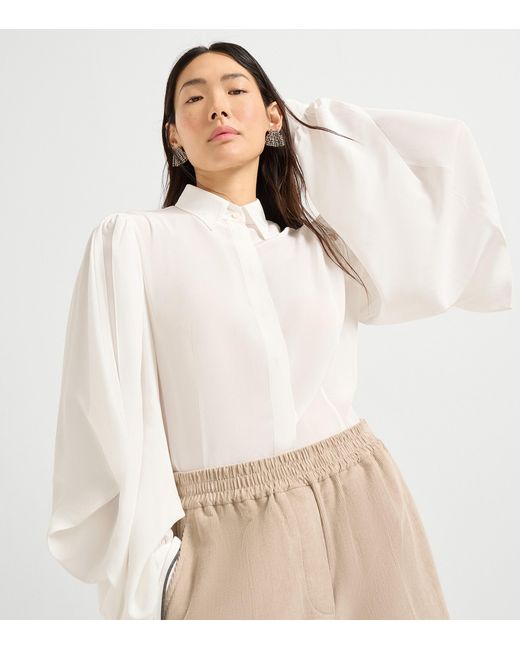 Brunello Cucinelli White Silk Crepe Shirt
