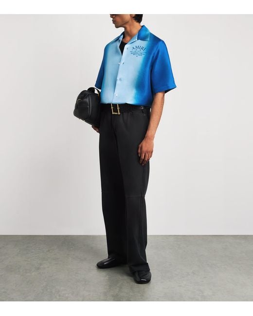 Amiri Blue Silk Arts District Short-Sleeve Shirt for men