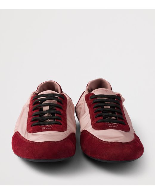 Prada Red Re-Nylon And Suede Collapse Sneakers
