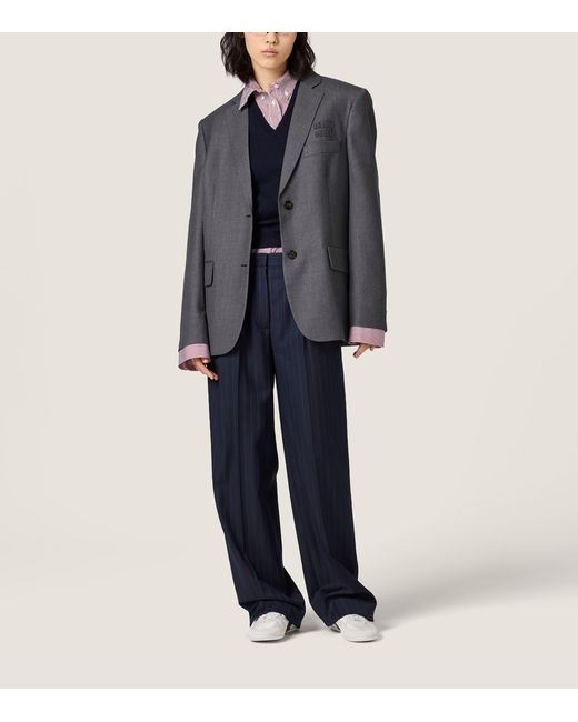Miu Miu Gray Wool Shirt Sleeve-Detail Blazer