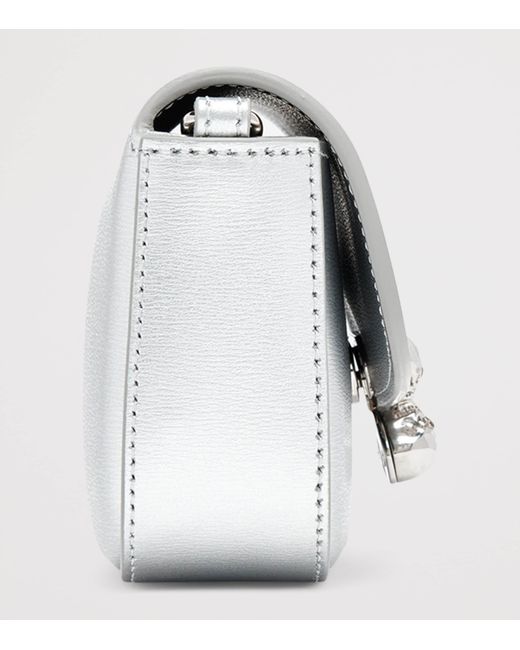 McQueen Gray Small Leather Skull Flower Cross-Body Bag