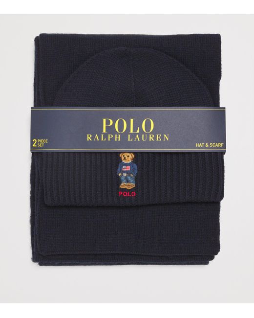 Polo Ralph Lauren Blue Polo Bear Hat And Scarf Set for men