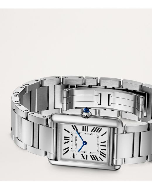 Cartier White Large Stainless Steel Tank Must Watch