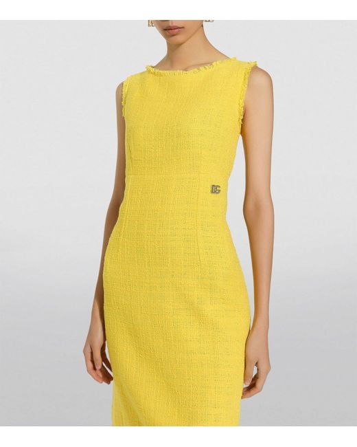 Dolce & Gabbana Yellow Tweed Midi Dress