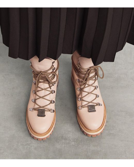 Eleventy Brown Leather Lace-Up Boots