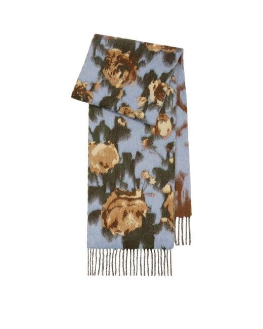 Burberry Blue Wool-Blend Rose Scarf
