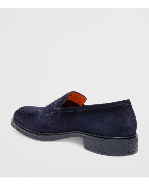 Santoni Blue Suede Easy Penny Loafers for men