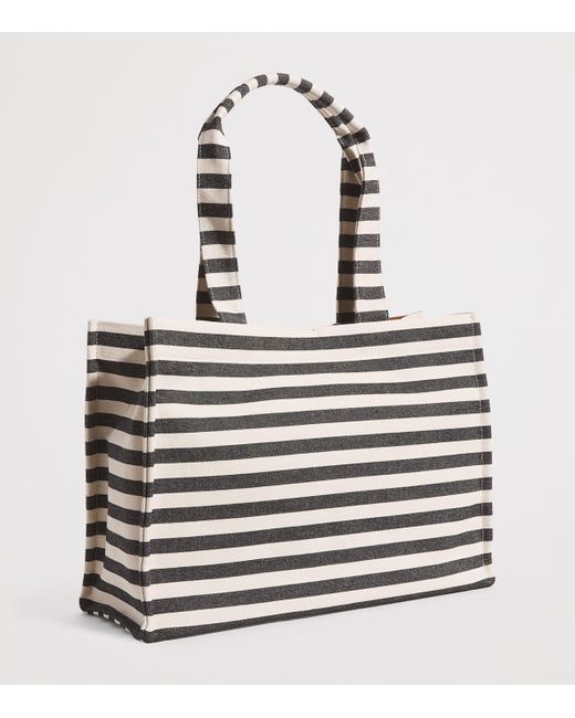 Anine Bing White Stripe Logo Lara Tote Bag
