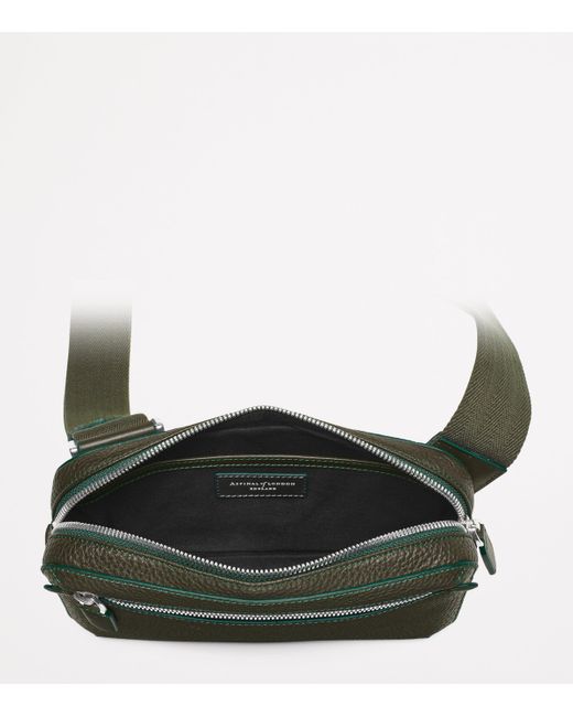 Aspinal Green Leather Reporter Compact Belt Bag for men