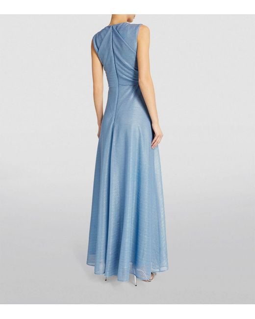 Talbot Runhof Blue V-neck Sleeveless Maxi Dress