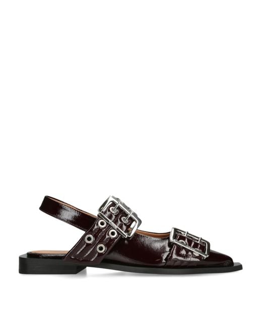 Ganni Black Leather Buckle Ballet Flats