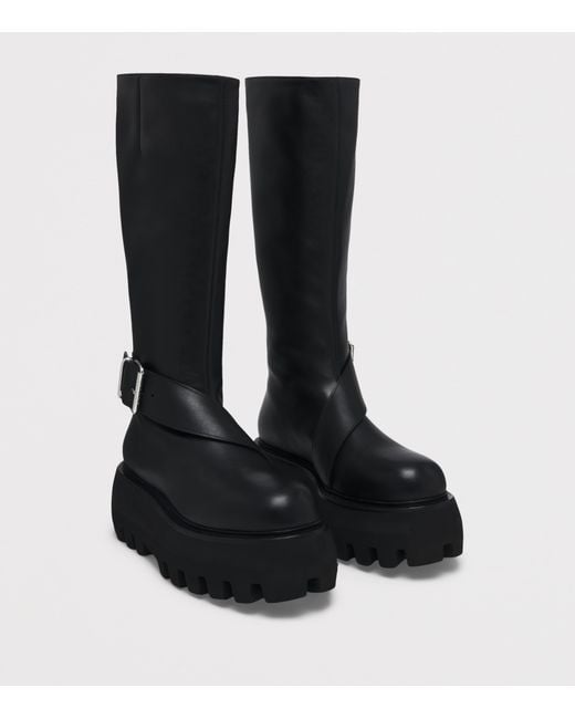 McQueen Black Leather Sofia Knee-High Boots