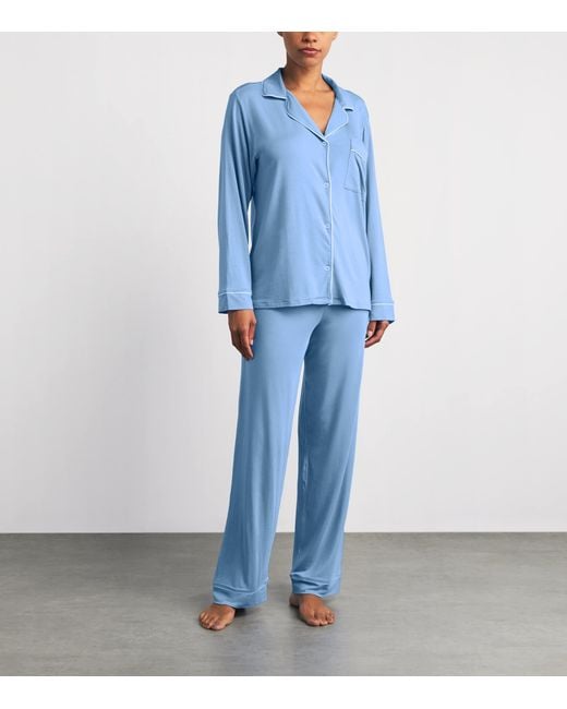Eberjey Blue Gisele Long Piped Pyjama Set