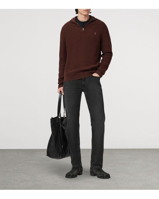 AllSaints Brown Funnel-Neck Aspen Sweater for men