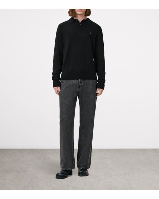 AllSaints Black Statten Polo Sweater for men