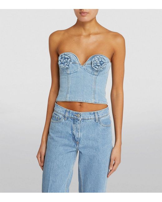 Magda Butrym Blue Denim Rose Corset Top