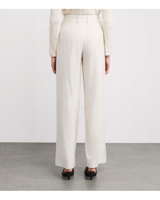 Colombo White Kid Cashmere Wide-Leg Tailored Trousers