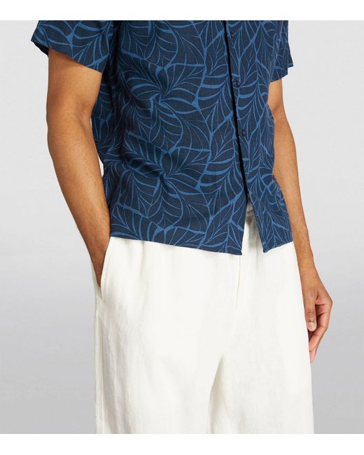 Vince Blue Linen-blend Leaves Shirt for men