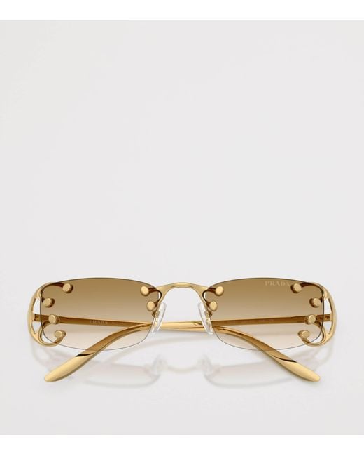 Prada Metallic Metal Rectangular Sunglasses