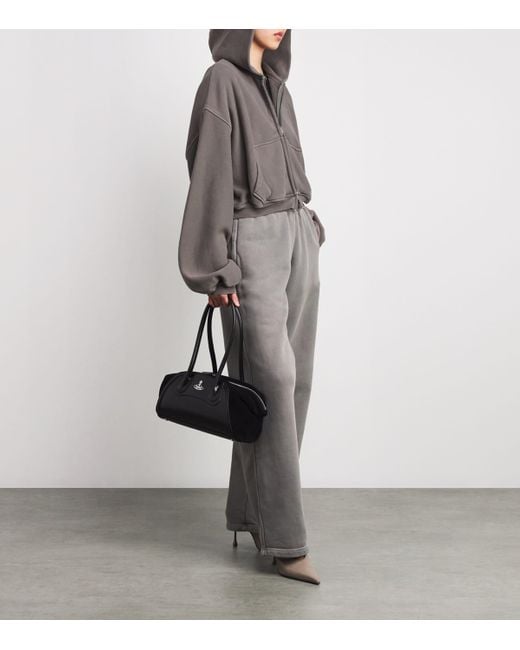 Alexander Wang Gray Stretch-Cotton Oversized Cropped Hoodie