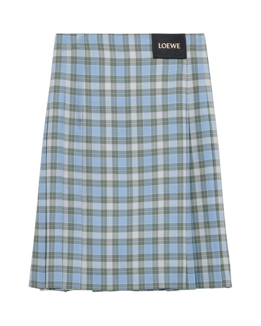 Loewe Blue Check Pleated Midi Skirt