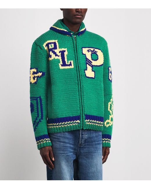 Polo Ralph Lauren Green Wool Varsity Zip-Up Cardigan for men