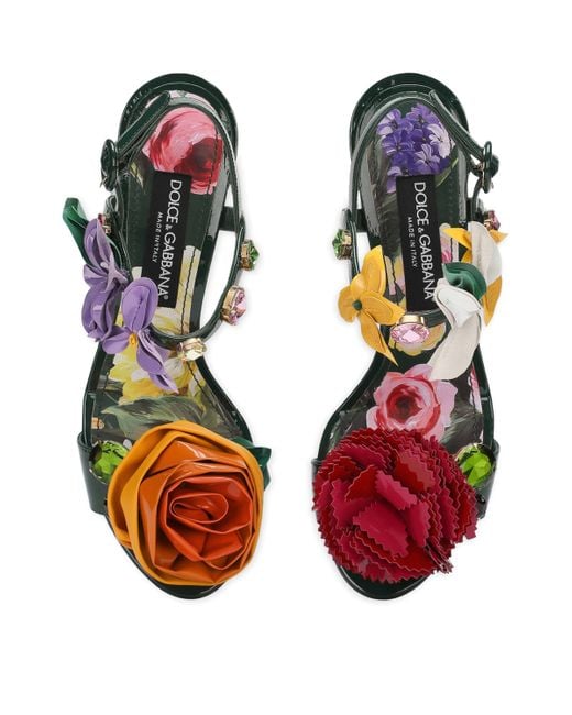 靴 Dolce&Gabbana Flower Motif Sandals Dolce & Gabbana Leather Floral Heeled Sandals | Lyst UK