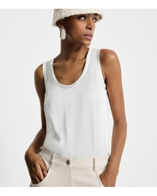 Brunello Cucinelli White Stretch-Silk Satin Reversible Tank Top