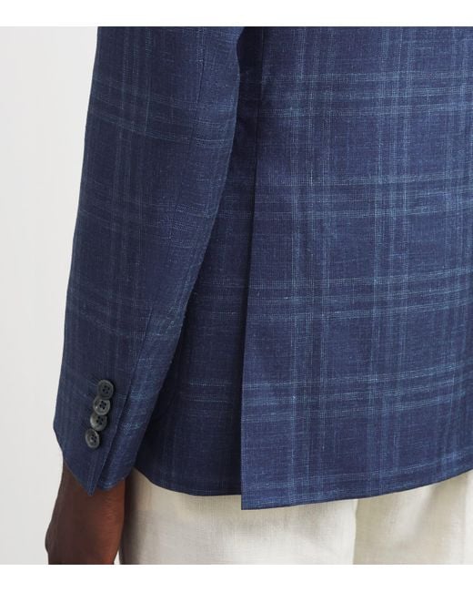 Canali Blue Wool-Silk-Linen Kei Blazer for men