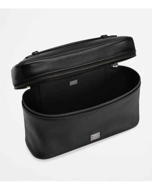 Dolce & Gabbana Black Leather Logo Plaque Toiletry Bag for men