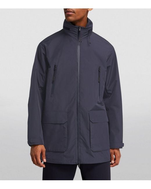 Emporio Armani Blue Water-repellent Travel Essentials Long Jacket for men