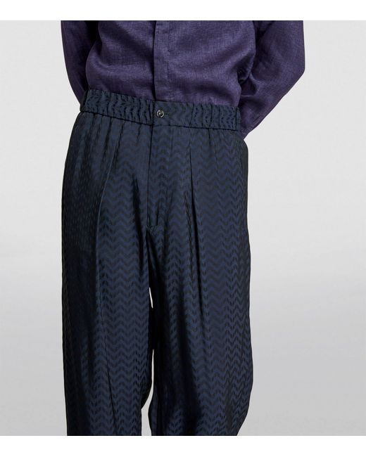 Giorgio Armani Blue Zigzag Jacquard Tailored Trousers for men