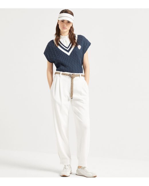Brunello Cucinelli White Techno Cotton Piqué Sartorial Trousers