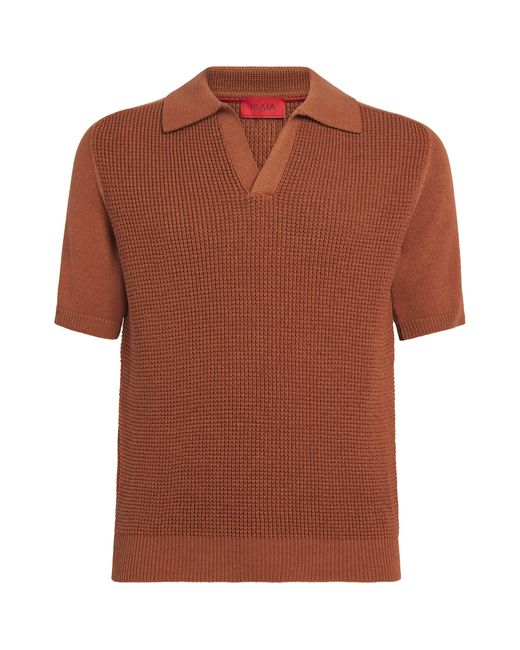 Isaia Brown Silk-Cotton Knit Polo Shirt for men