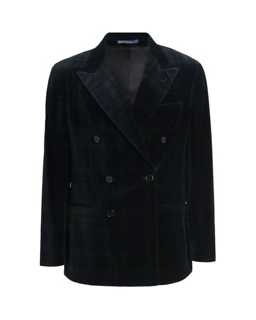 Polo Ralph Lauren Black Cotton Velvet Tartan Double-Breasted Blazer for men