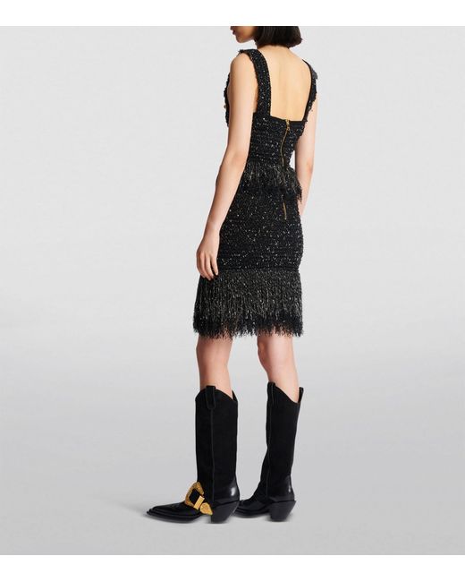 Balmain Black Tweed Fringed Mini Skirt