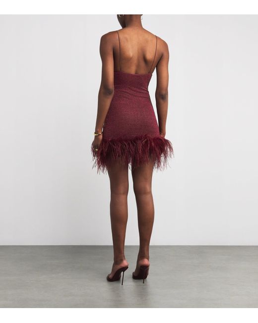 Oseree Red Lumière Feather Mini Dress