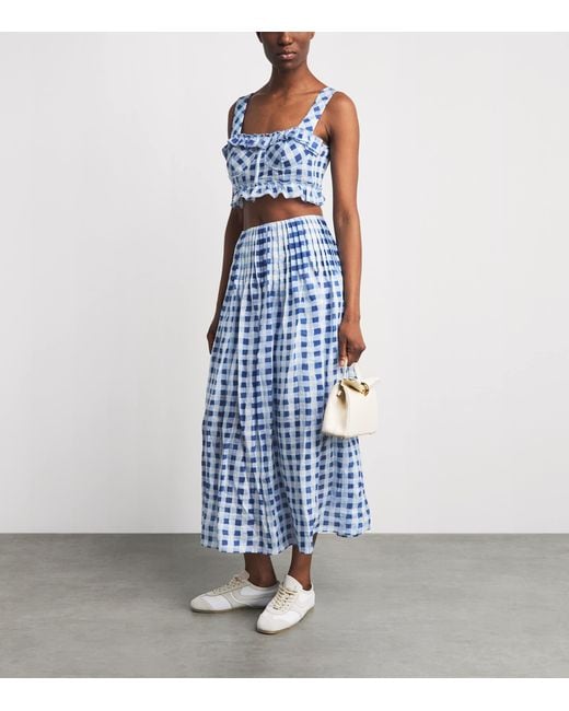 Sandro Blue Linen-Blend Gingham Crop Top