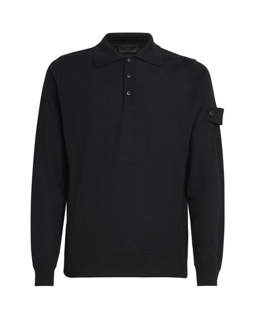 Stone Island Black Virgin Wool Ghost Polo Sweater for men