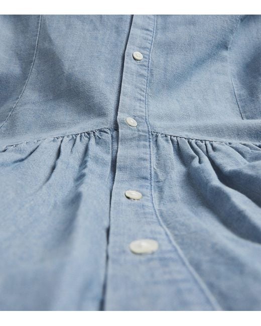 Polo Ralph Lauren Blue Cotton-Linen Midi Shirt Dress